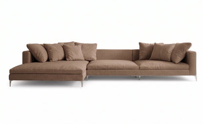 Sillón esquinero Florence tapizado en pana antimanchas color Visón, sofá en L con chaise longue
