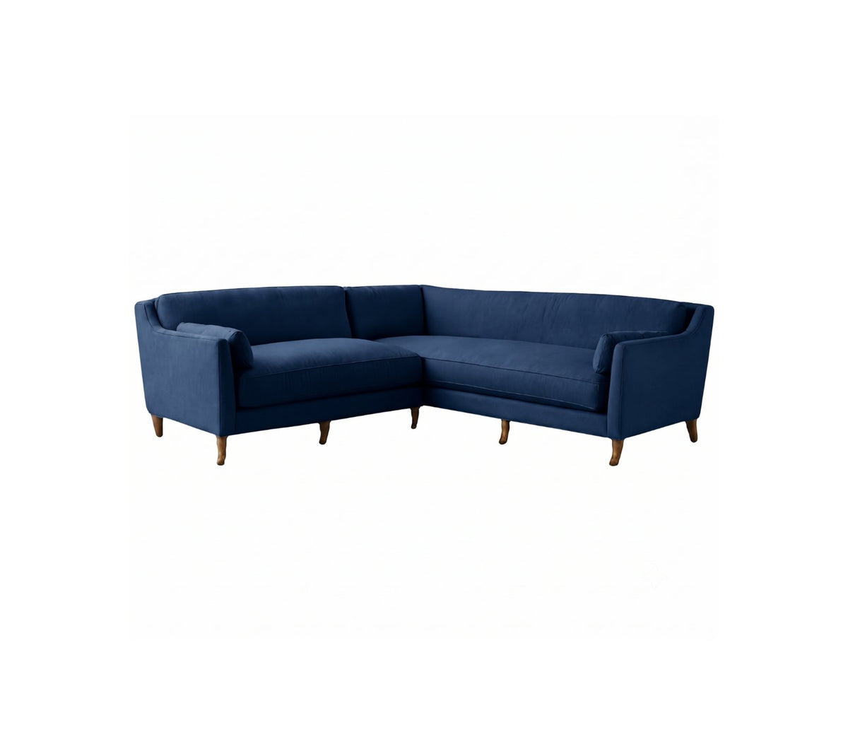 Sillón esquinero Leonelle de diseño refinado, sofá en L azul con patas de madera – Tienda de Banquitos