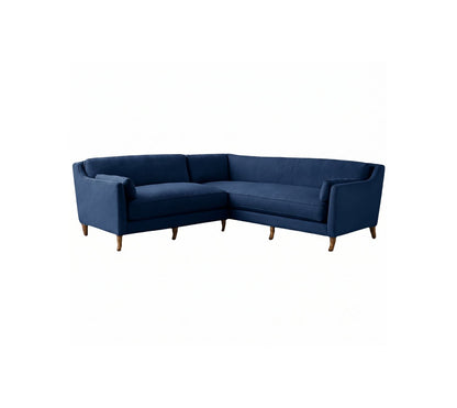 Sillón esquinero Leonelle de diseño refinado, sofá en L azul con patas de madera – Tienda de Banquitos