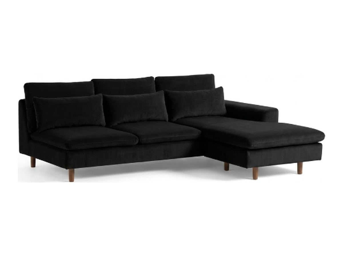 Sillón esquinero Leticia tapizado en pana antimanchas color Black, sofá en L con chaise longue