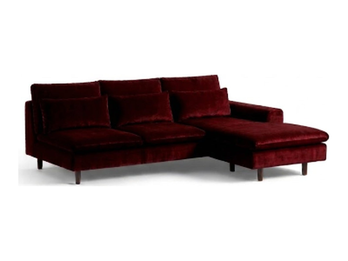 Sillón esquinero Leticia tapizado en pana antimanchas color Bordó, sofá en L con chaise longue