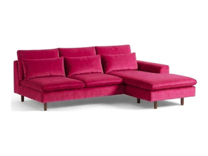 Sillón esquinero Leticia tapizado en pana antimanchas color Chicle, sofá en L con chaise longue