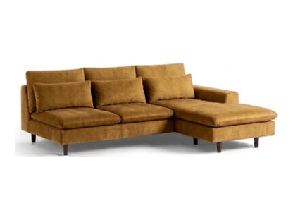 Sillón esquinero Leticia tapizado en pana antimanchas color Gamuza, sofá en L con chaise longue