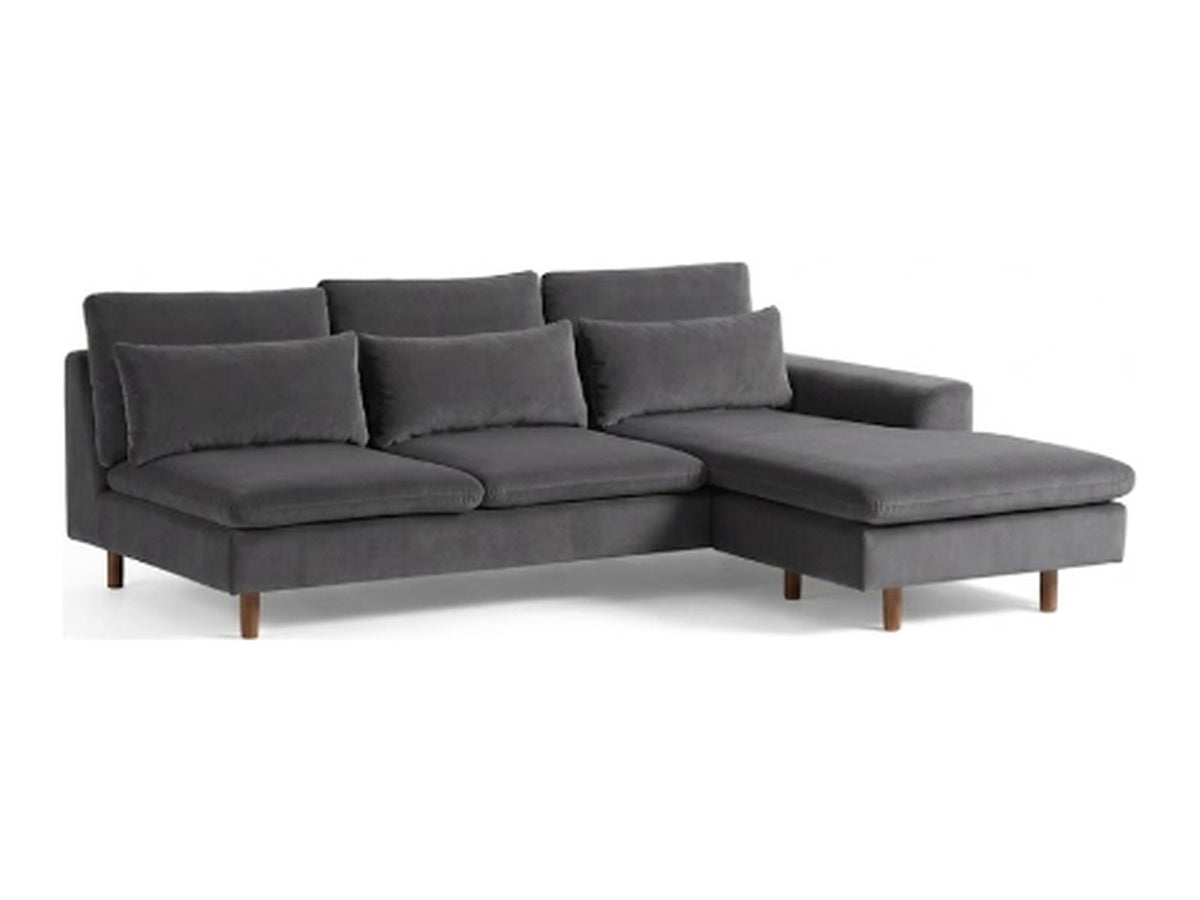 Sillón esquinero Leticia tapizado en pana antimanchas color Grafito, sofá en L con chaise longue