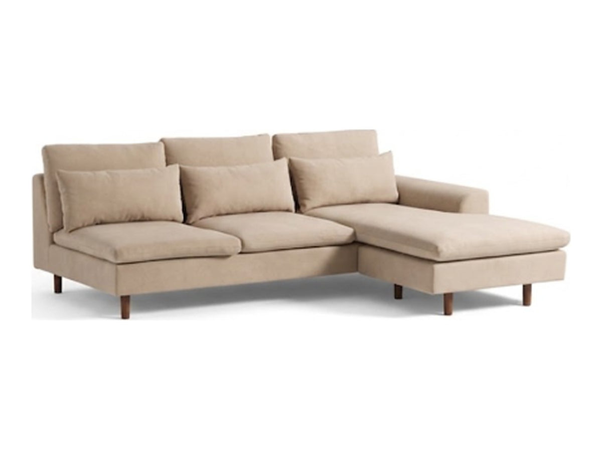 Sillón esquinero Leticia tapizado en pana antimanchas color Latte, sofá en L con chaise longue