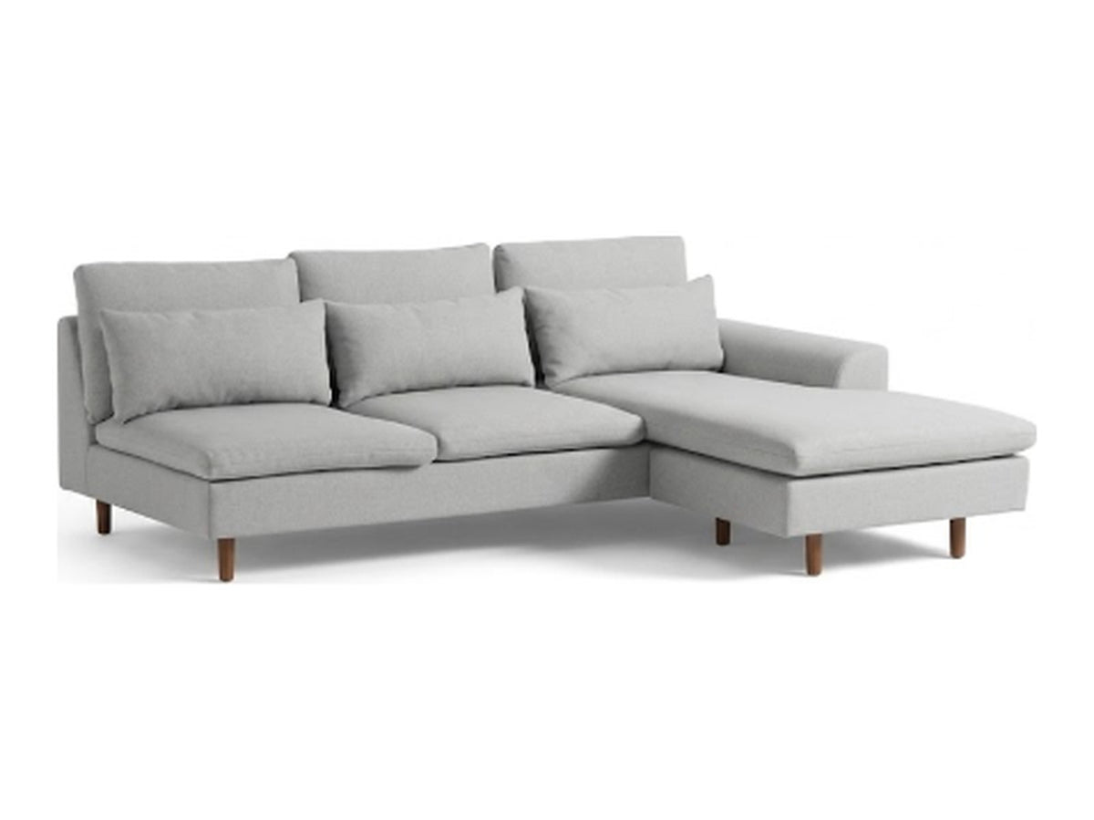 Sillón esquinero Leticia tapizado en pana antimanchas color Plata, sofá en L con chaise longue
