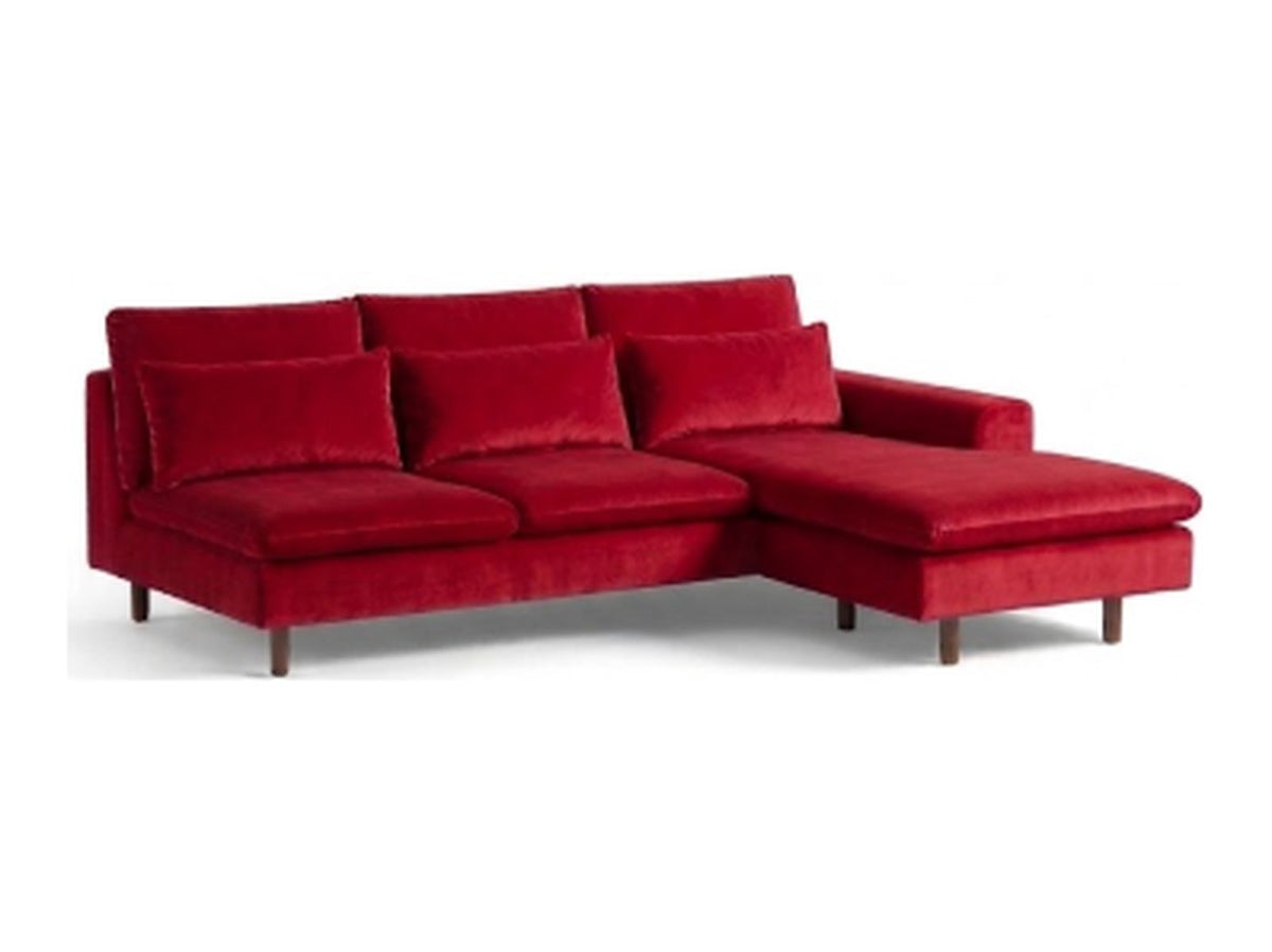 Sillón esquinero Leticia tapizado en pana antimanchas color Rojo, sofá en L con chaise longue
