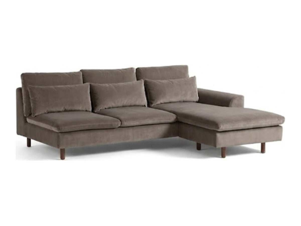 Sillón esquinero Leticia tapizado en pana antimanchas color Stone, sofá en L con chaise longue