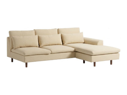 Sillón esquinero Leticia tapizado en pana antimanchas color Vainilla, sofá en L con chaise longue