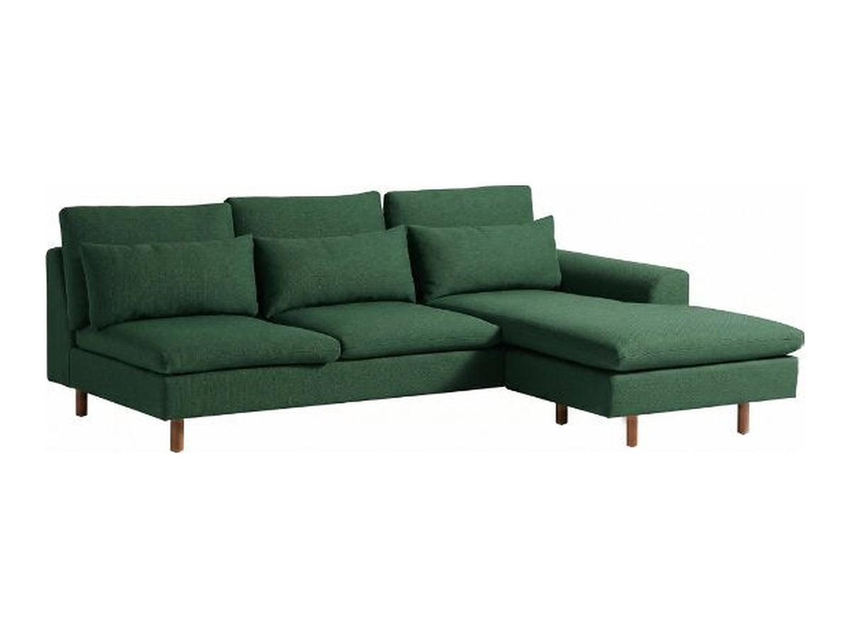Sillón esquinero Leticia tapizado en pana antimanchas color Verde inglés, sofá en L con chaise longue
