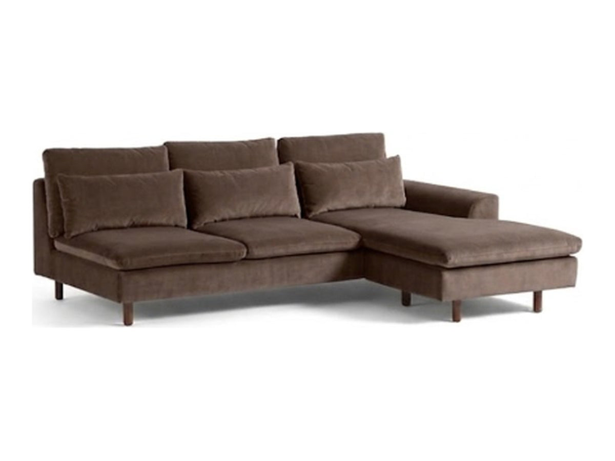 Sillón esquinero Leticia tapizado en pana antimanchas color Visón, sofá en L con chaise longue