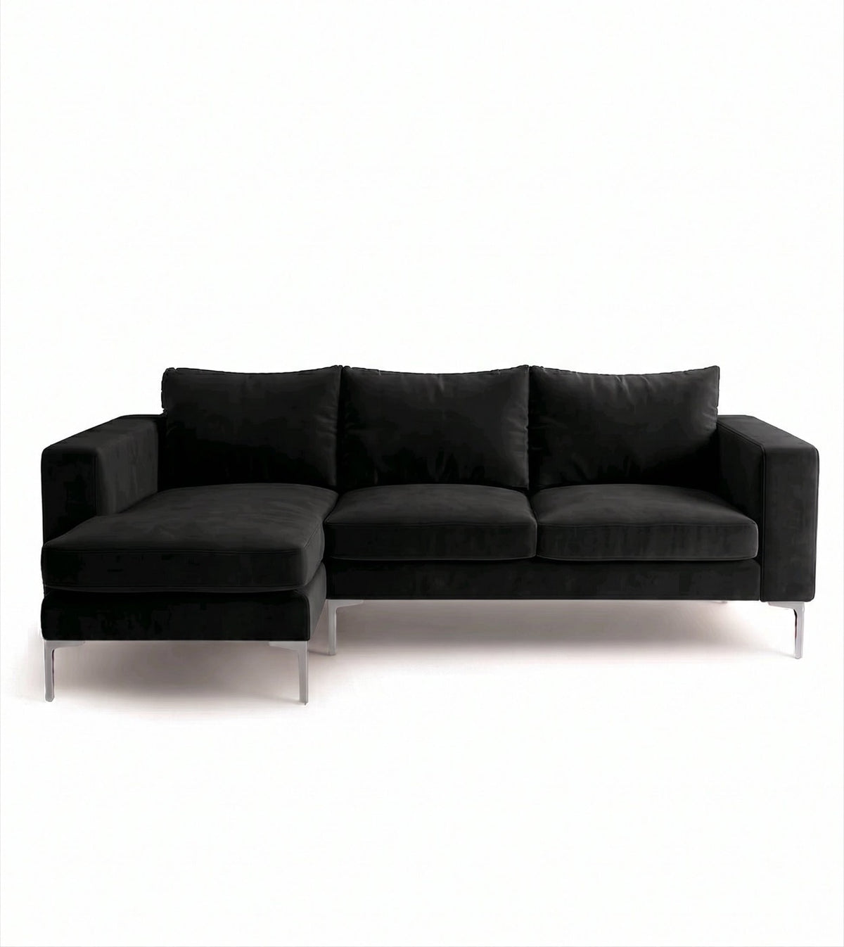 Sillón esquinero Magnolia tapizado en pana antimanchas color Black, sofá en L con chaise longue