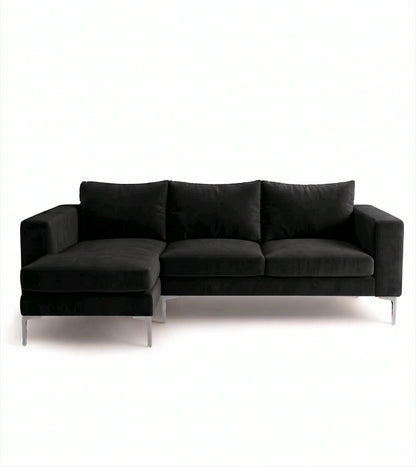 Sillón esquinero Magnolia tapizado en pana antimanchas color Black, sofá en L con chaise longue