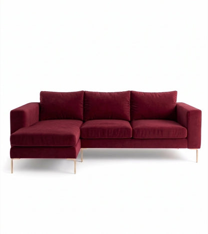 Sillón esquinero Magnolia tapizado en pana antimanchas color Bordo, sofá en L con chaise longue