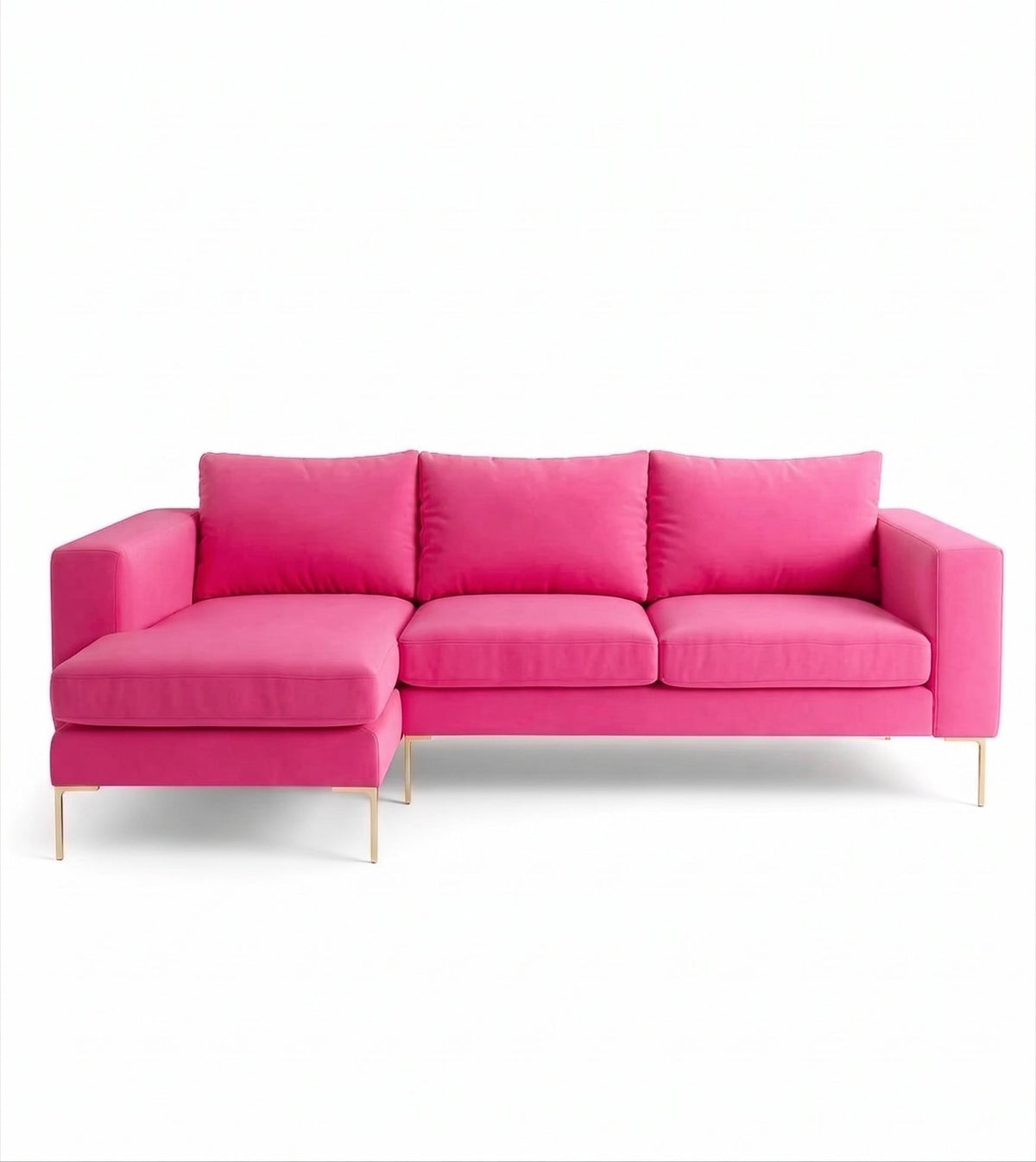 Sillón esquinero Magnolia tapizado en pana antimanchas color Chicle, sofá en L con chaise longue
