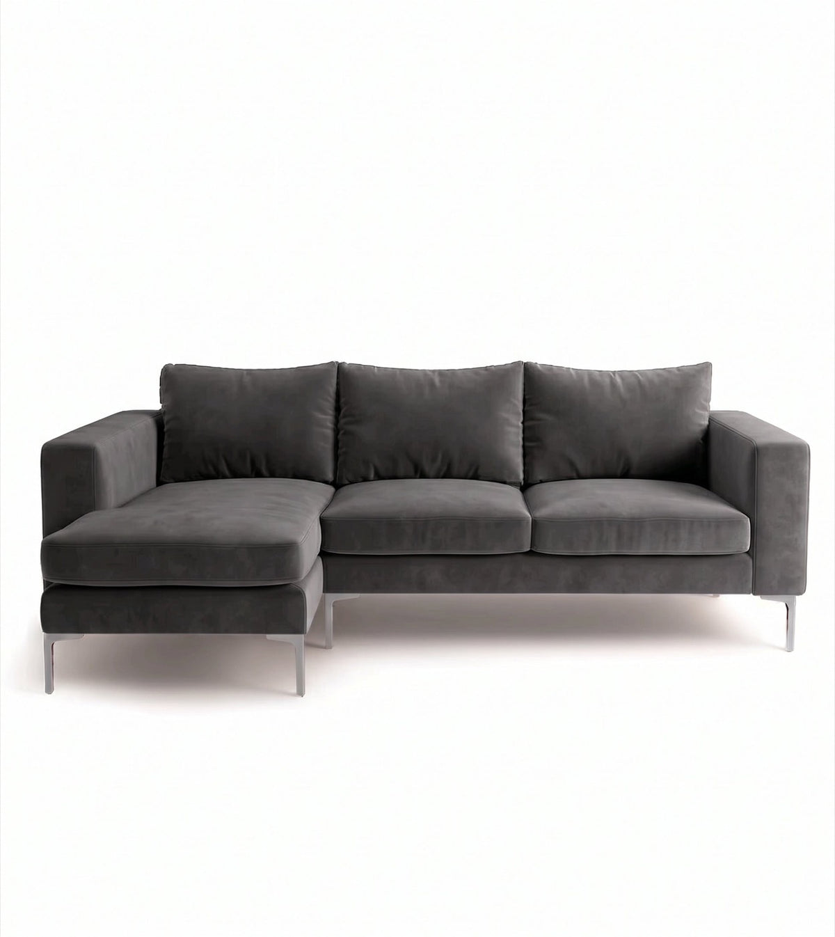 Sillón esquinero Magnolia tapizado en pana antimanchas color Grafito, sofá en L con chaise longue