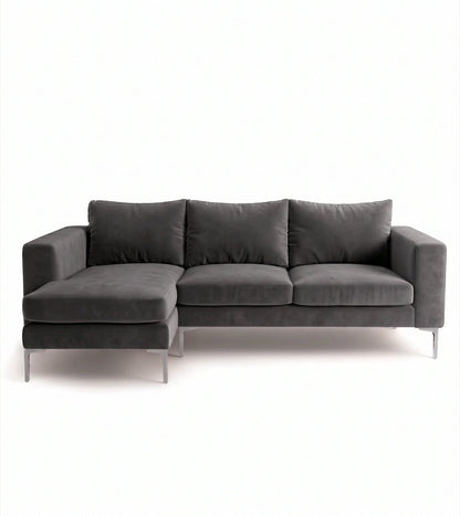 Sillón esquinero Magnolia tapizado en pana antimanchas color Grafito, sofá en L con chaise longue