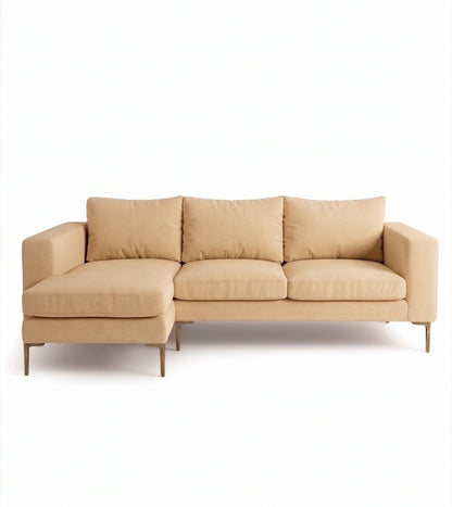 Sillón esquinero Magnolia tapizado en pana antimanchas color Latte, sofá en L con chaise longue
