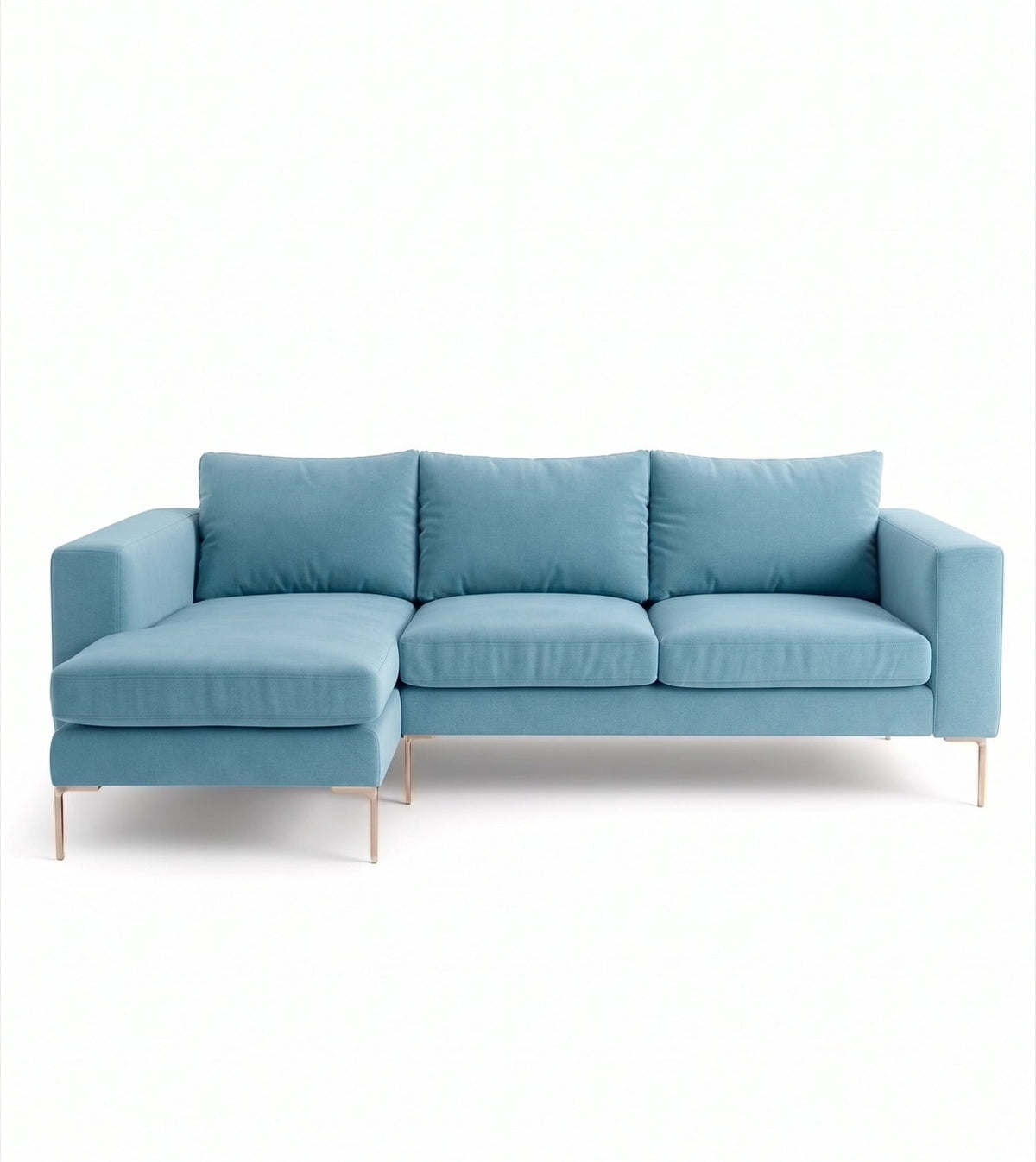 Sillón esquinero Magnolia tapizado en pana antimanchas color Océano, sofá en L con chaise longue