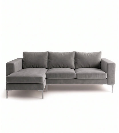 Sillón esquinero Magnolia tapizado en pana antimanchas color Onix, sofá en L con chaise longue
