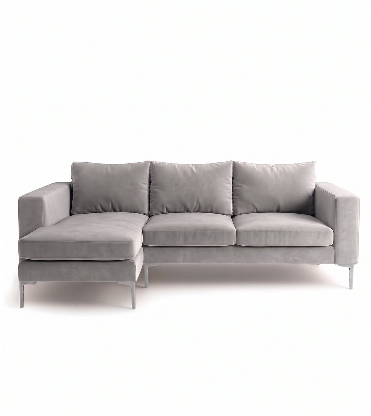 Sillón esquinero Magnolia tapizado en pana antimanchas color Plata, sofá en L con chaise longue