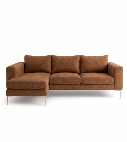 Sillón esquinero Magnolia tapizado en pana antimanchas color Suela, sofá en L con chaise longue