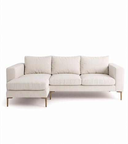 Sillón esquinero Magnolia tapizado en pana antimanchas color Tiza, sofá en L con chaise longue