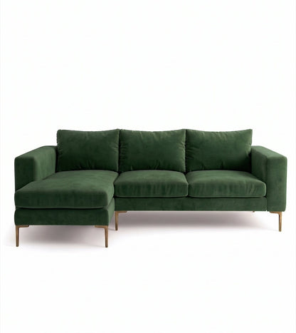 Sillón esquinero Magnolia tapizado en pana antimanchas color Verde inglés, sofá en L con chaise longue