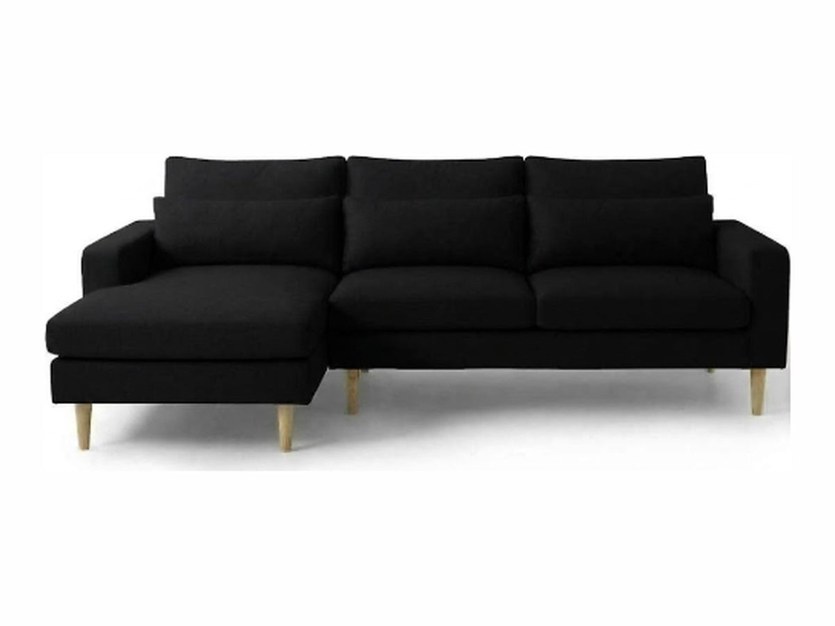 Sillón esquinero Mirror tapizado en pana antimanchas color Black, sofá en L con chaise longue