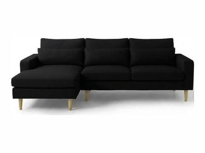Sillón esquinero Mirror tapizado en pana antimanchas color Black, sofá en L con chaise longue
