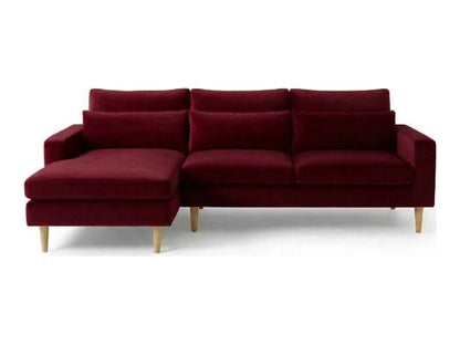 Sillón esquinero Mirror tapizado en pana antimanchas color Bordó, sofá en L con chaise longue