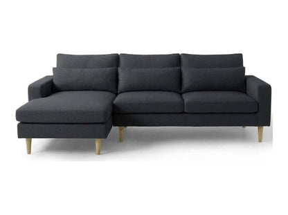 Sillón esquinero Mirror tapizado en pana antimanchas color Grafito, sofá en L con chaise longue