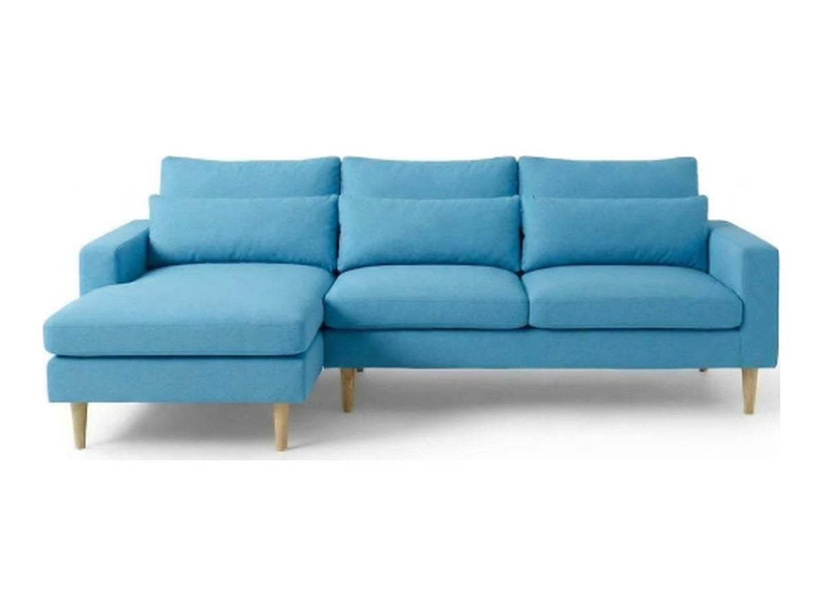Sillón esquinero Mirror tapizado en pana antimanchas color Océano, sofá en L con chaise longue