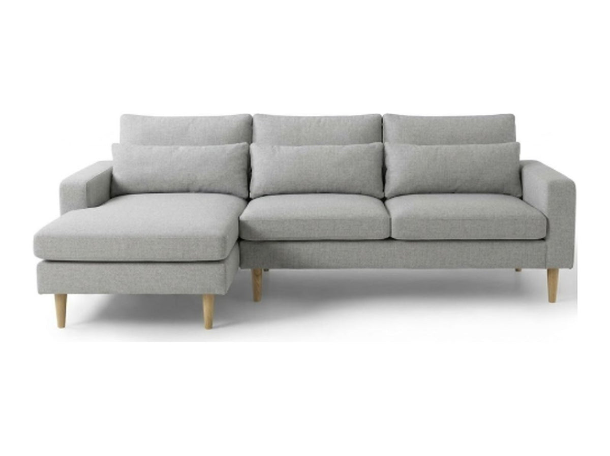 Sillón esquinero Mirror tapizado en pana antimanchas color Plata, sofá en L con chaise longue