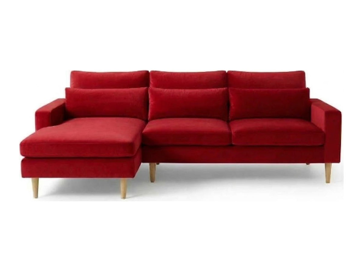 Sillón esquinero Mirror tapizado en pana antimanchas color Rojo, sofá en L con chaise longue