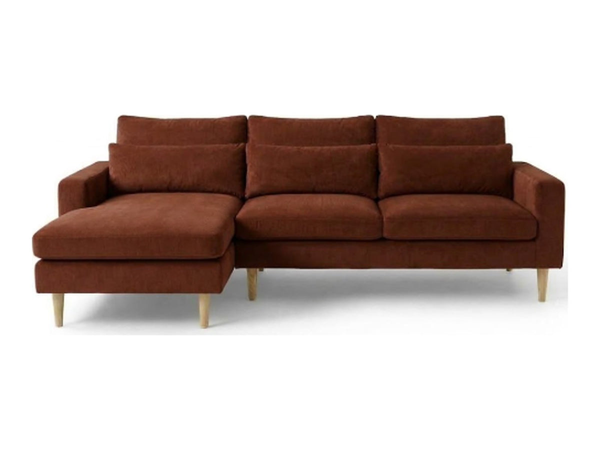 Sillón esquinero Mirror tapizado en pana antimanchas color Suela, sofá en L con chaise longue