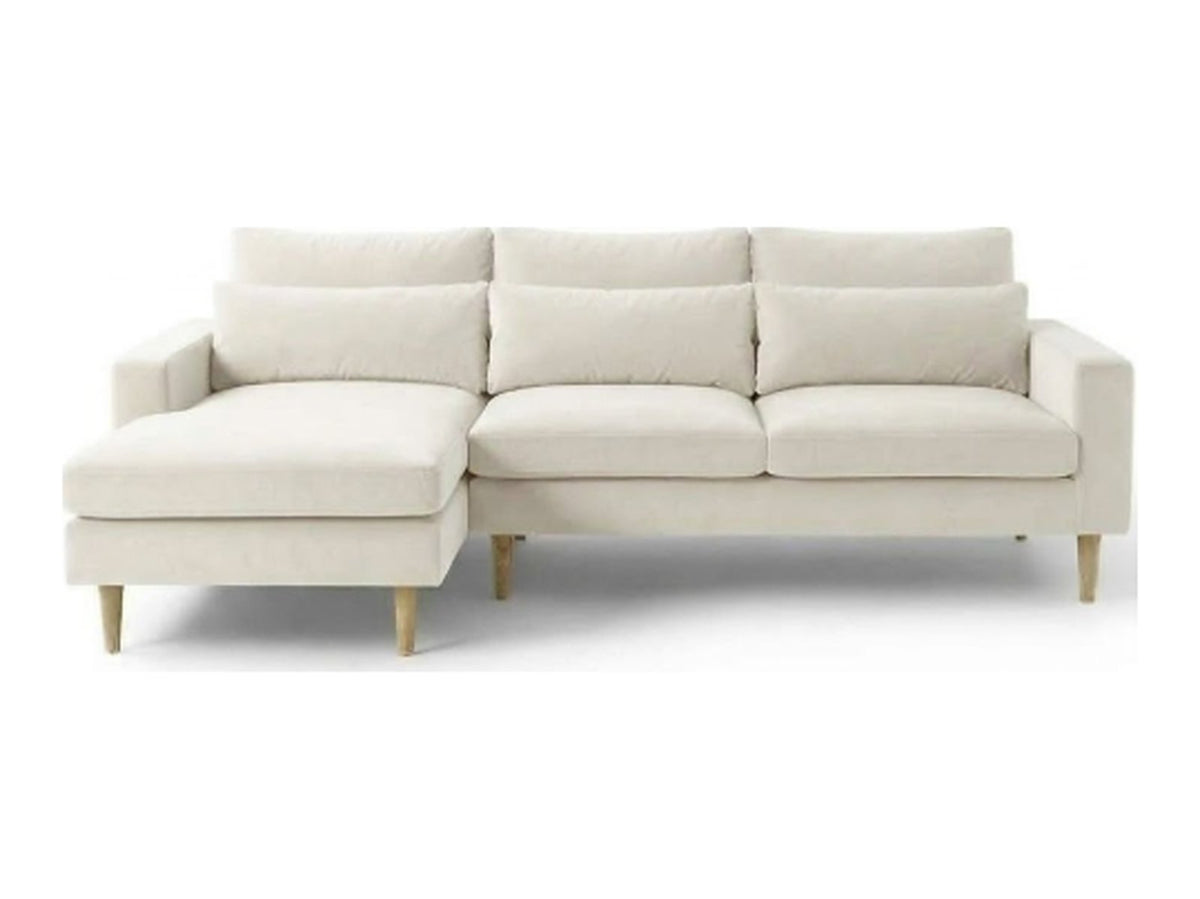 Sillón esquinero Mirror tapizado en pana antimanchas color Tiza, sofá en L con chaise longue