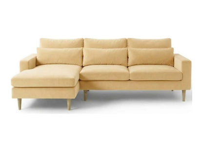 Sillón esquinero Mirror tapizado en pana antimanchas color Vainilla, sofá en L con chaise longue
