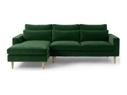 Sillón esquinero Mirror tapizado en pana antimanchas color Verde inglés, sofá en L con chaise longue