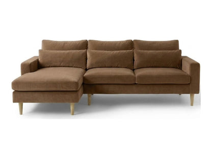 Sillón esquinero Mirror tapizado en pana antimanchas color Visón, sofá en L con chaise longue