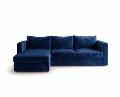Sillón esquinero Richard tapizado en pana antimanchas color Azul, sofá en L con chaise longue