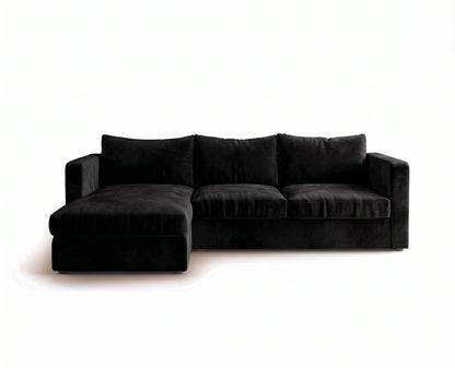 Sillón esquinero Richard tapizado en pana antimanchas color Black, sofá en L con chaise longue