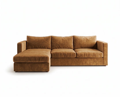 Sillón esquinero Richard tapizado en pana antimanchas color Gamuza, sofá en L con chaise longue