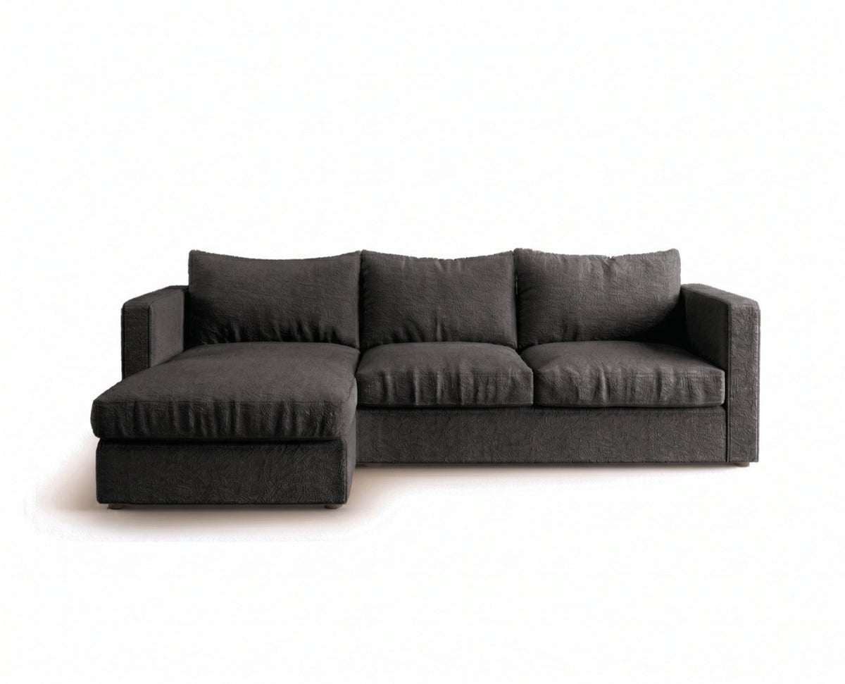 Sillón esquinero Richard tapizado en pana antimanchas color Grafito, sofá en L con chaise longue