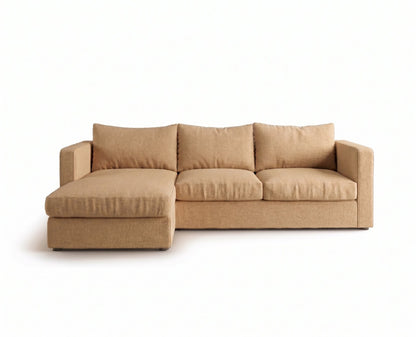 Sillón esquinero Richard tapizado en pana antimanchas color Latte, sofá en L con chaise longue