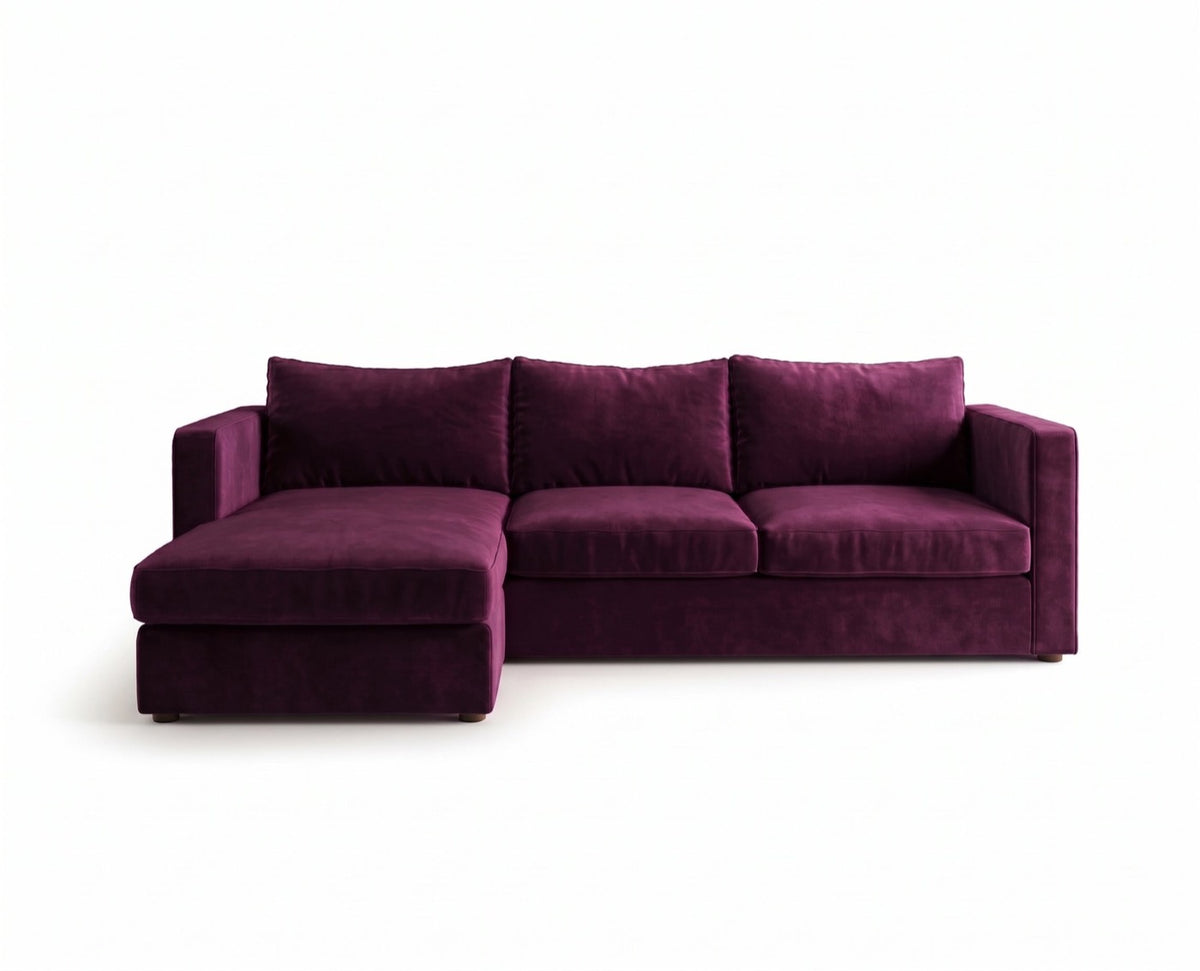 Sillón esquinero Richard tapizado en pana antimanchas color Obispo, sofá en L con chaise longue