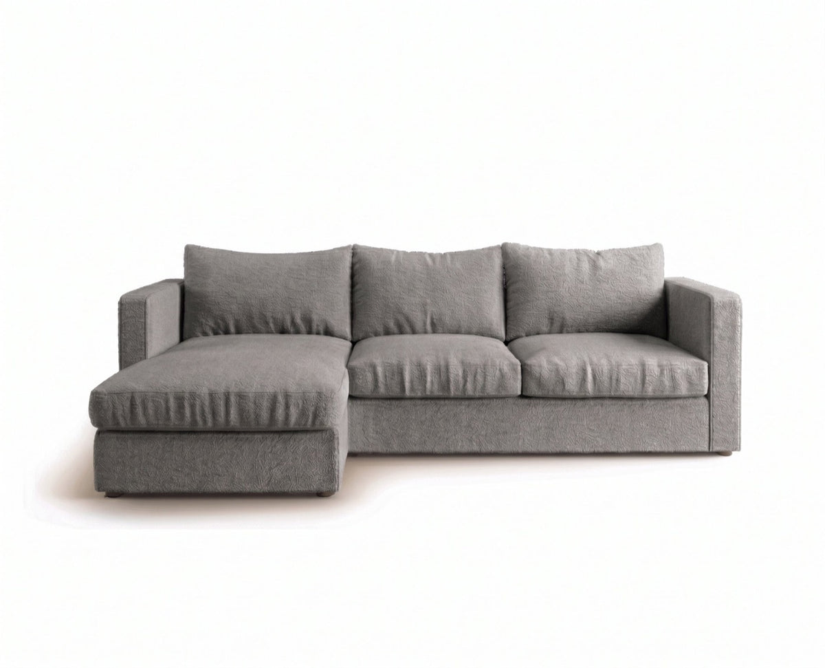 Sillón esquinero Richard tapizado en pana antimanchas color Onyx, sofá en L con chaise longue
