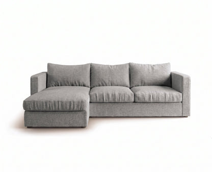 Sillón esquinero Richard tapizado en pana antimanchas color Plata, sofá en L con chaise longue