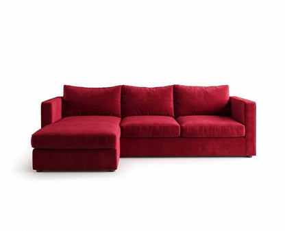 Sillón esquinero Richard tapizado en pana antimanchas color Rojo, sofá en L con chaise longue