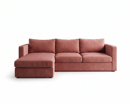 Sillón esquinero Richard tapizado en pana antimanchas color Rosa, sofá en L con chaise longue
